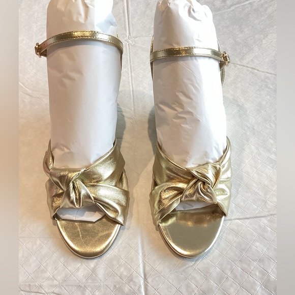 Knotted Sculptural Wedge Sandals Anthropologie Dressy Gold Heels Size 7 NIB NEW - Picture 4 of 15
